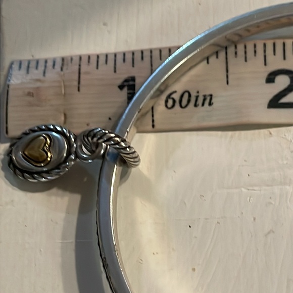 Two 8” silver tone double diamond etched bangle bracelets with 1” charms - Picture 12 of 14